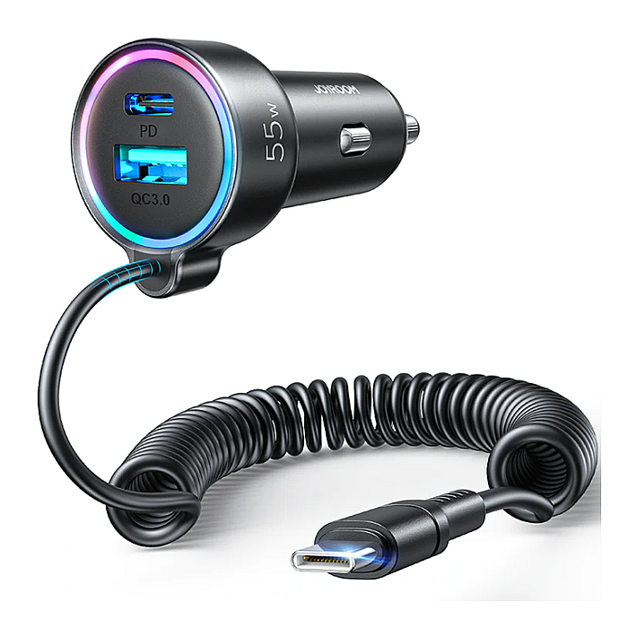 Joyroom JR CL07 55W 3-in-1 Wired Car Charger Type C